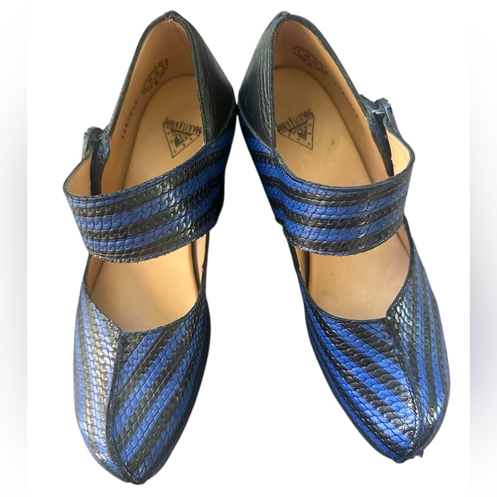John Fleuvog Prepare Leader Mary Jane Blue & Black Stripe - Picture 9 of 10